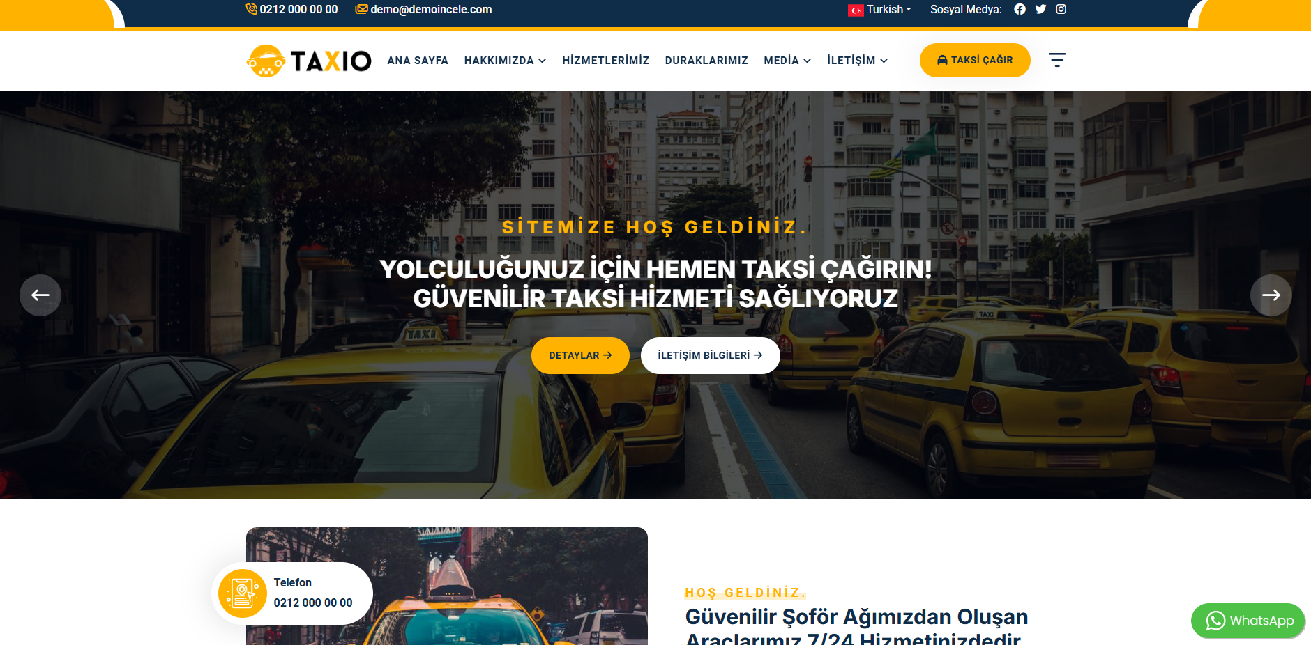 Taksi Durağı ve Servis Web Site Paketi Taxio